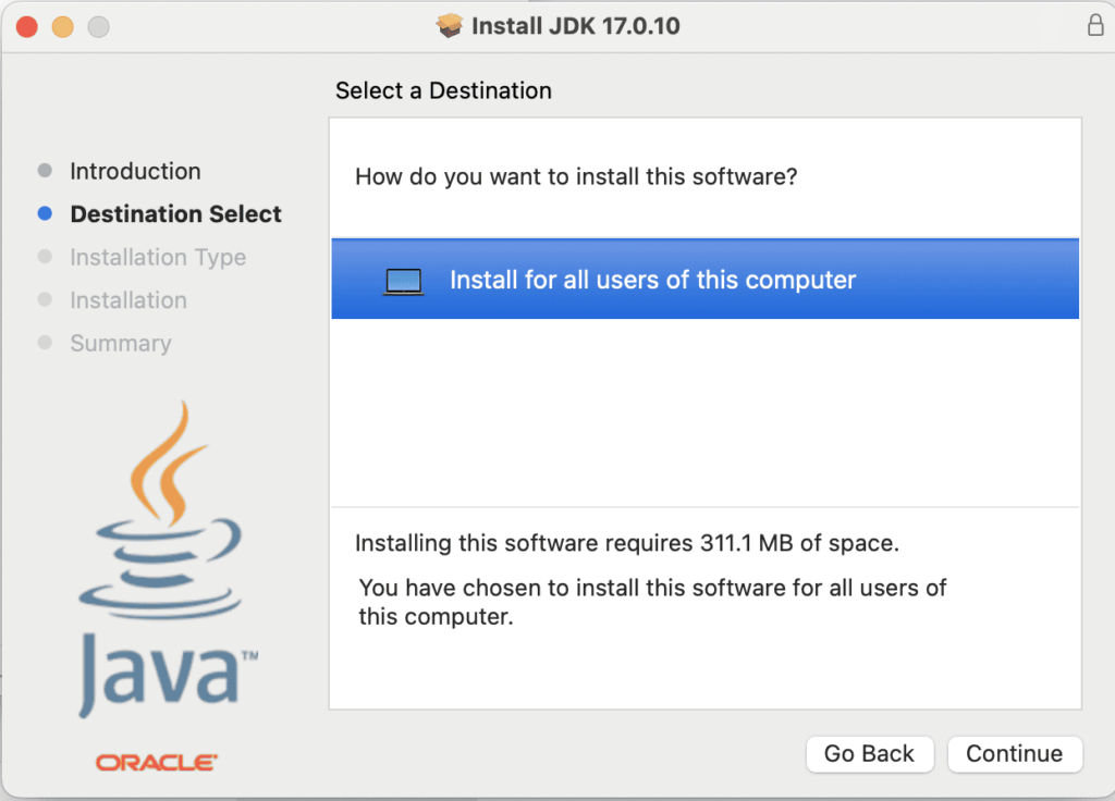 java jdk macos destination